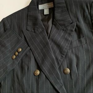 Black pinstripe blazer wool Double breasted jacket vintage menswear oversized